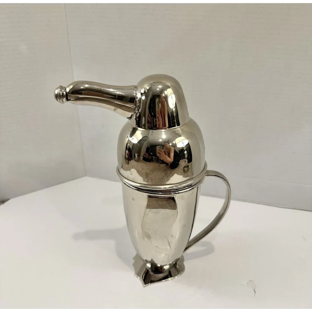 Vintage Restoration Hardware Penguin Cocktail Shaker Stainless Steel Barware
